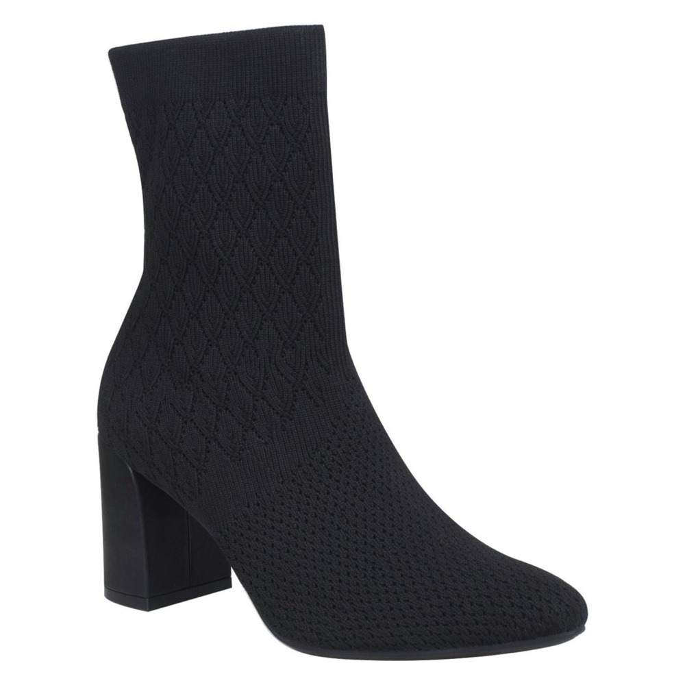 Impo Orain Knit Sock Stretch Stacked Block Heel Boot - Black Women's 9.5